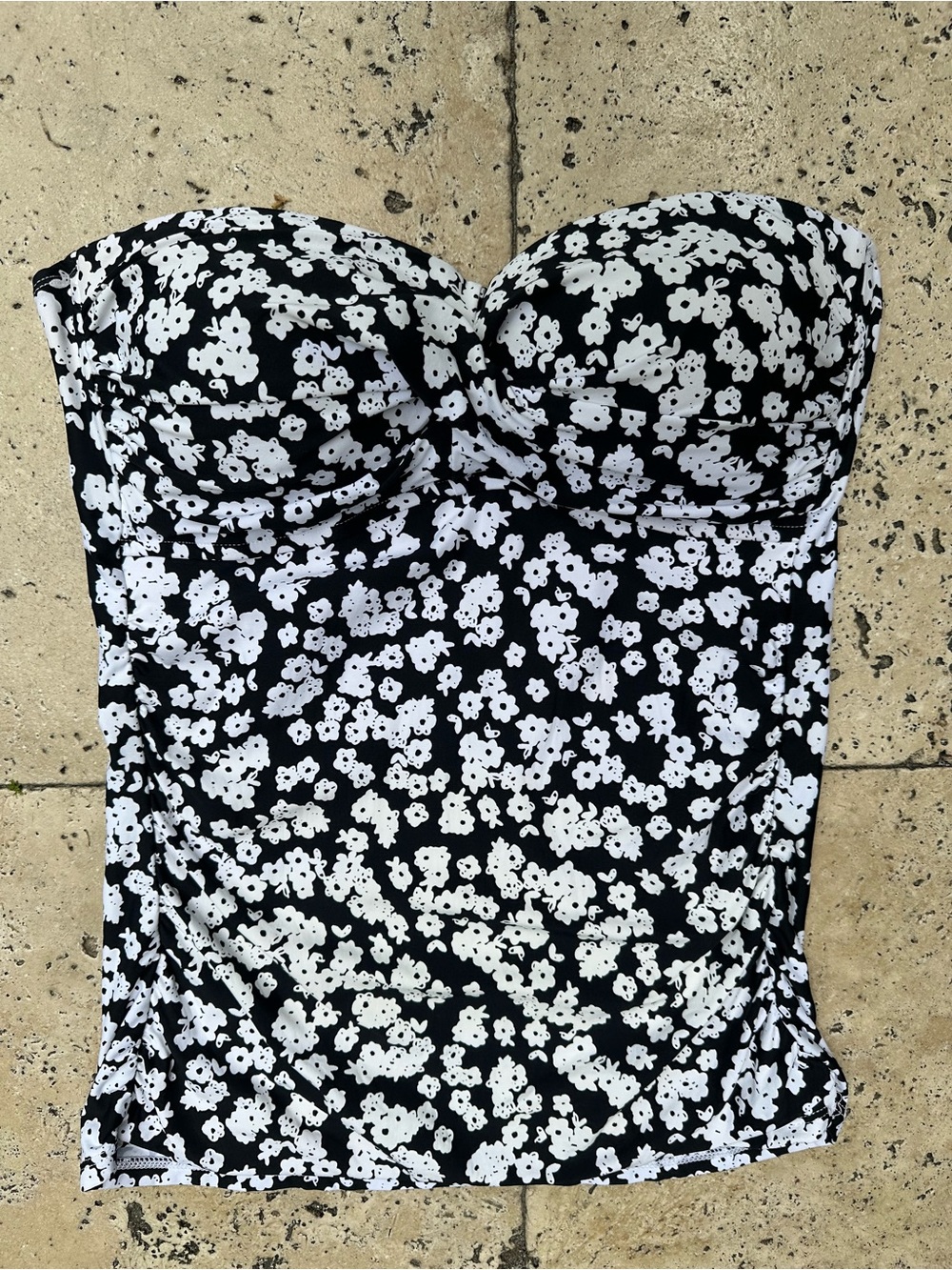 Designer Bathing suit Top By Anne Cole - Black & White Floral -  L  - TOP ONLY